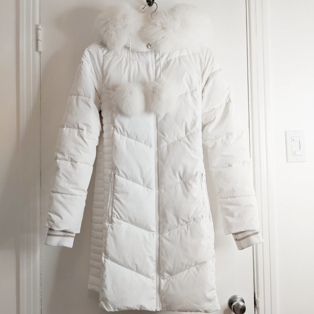 Tommy Hilfiger White Puff Jacket with Faux Fur Trim